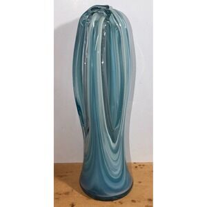 Vintage Mid-Century Hand Blown Art Glass 4 Finger Stretch Swirl Glass Vase 12.5"